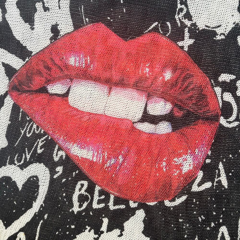 Y2K Lips Graphic Dolman Knit Sweater Made in Italy Goth McBling Alternative Blck - Picture 5 of 8